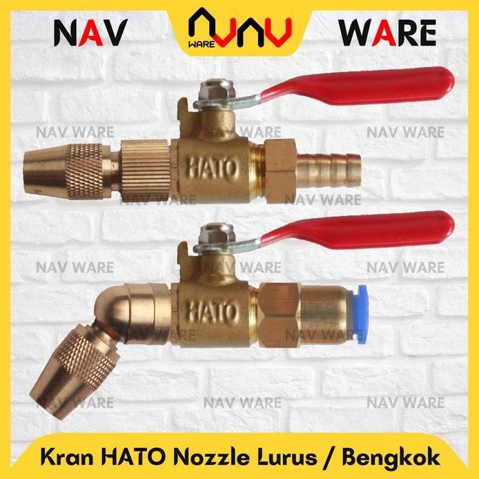 Kran Hato + Nozzle Kuningan 1 Lubang Lurus / Bengkok + Nepel 5/16 Inci / Slip Lock Selang PU 6mm 8mm