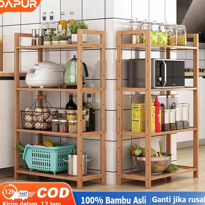 Dhrak Dapur Bambu Rak Susun Serbaguna Rak Dapur Portable Penyimpanan Praktis Kapasitas Besar Rak Dap