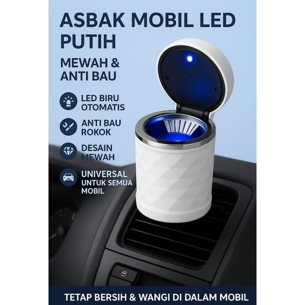 HOT DEALS Asbak Mobil LED Putih Anti Bau Rokok Lampu Biru Otomatis Desain Mewah Universal