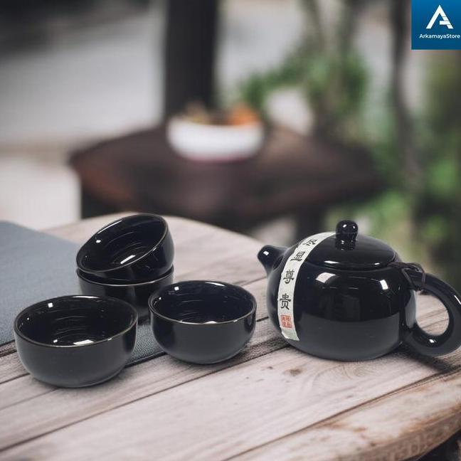 Teko Teh Keramik Set 4 Cangkir Unik Mini Chinese Tea Pot Klasik