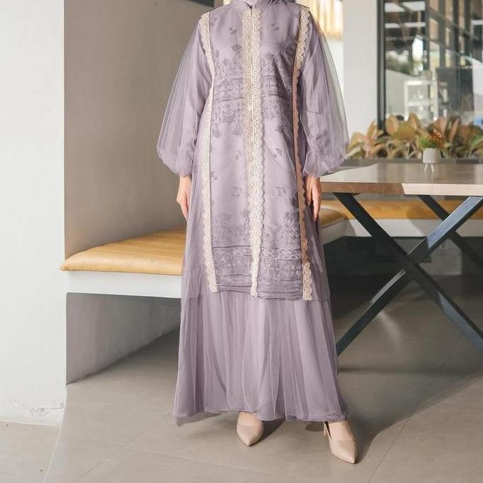 Promo Adeena Dress Wanita Kekinian Bahan Ceruty Babydoll Mix Brukat Renda Mewah Elegan Gamis Brukat 