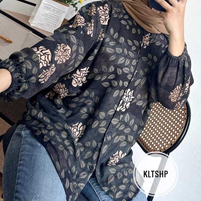 BEST SELLER KEMEJA RAYON MOTIF KEKINIAN - KEMEJA WANITA MOTIF SALUR MALIKA - KEMEJA RAYON KEKINIAN -