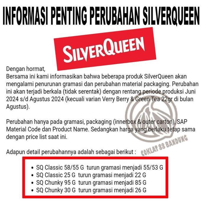 COKLAT SILVERQUEEN 1 BOX 10 PCS X 55 GR EX 58 GR MEDE, COKELAT SILVERQUEEN 58 GRAM ISI 10 ALMOND CHO