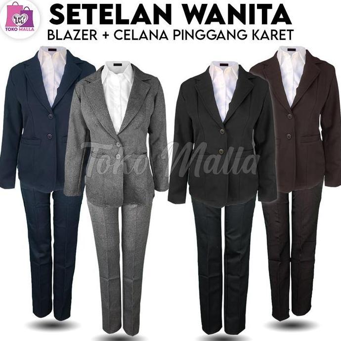 AI159 }} One Set Wanita Kekinian Blezer Hitam Setelan Blazer Set Wanita Satu SET BLAZER & CELANA For