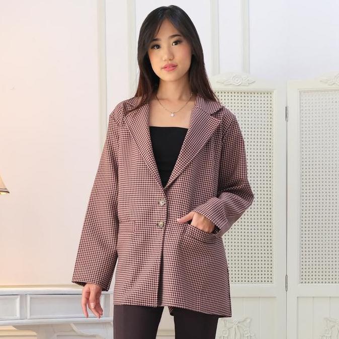 BL123 }} Blazer Wanita Kotak-Kotak / Blazer Jumbo / Blazer Wanita Baju Kantong