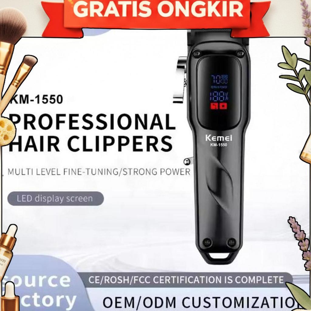 Alat Cukur Rambut Kemei Km-1550 Professional Hair Clipper Charging Usb Tipe C Display Led Mesin Cuku