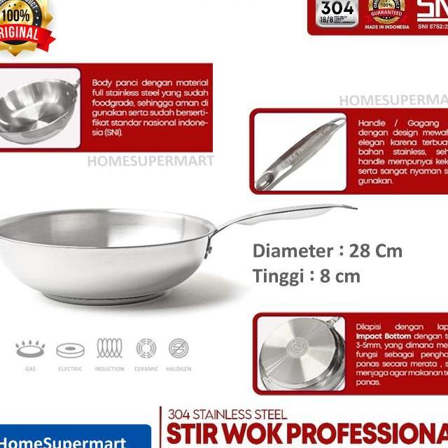 Wok Pan Stainless Steel 304 Food Grade 24 28 32 Cm Supra Professional Penggorengan Panci Wajan Stain