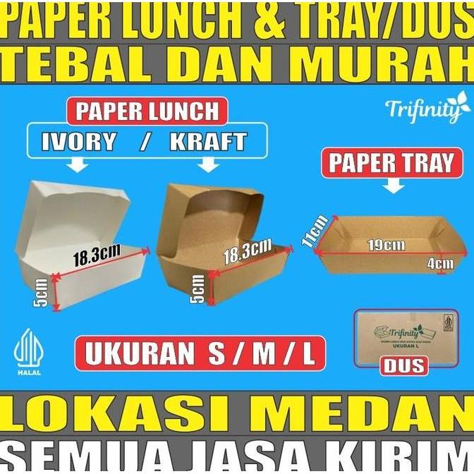 Paper Lunch Box Food Tray Kotak Makan Kertas Tebal 28gr Halal S M L Ivory Putih Kraft Coklat Dus Js 