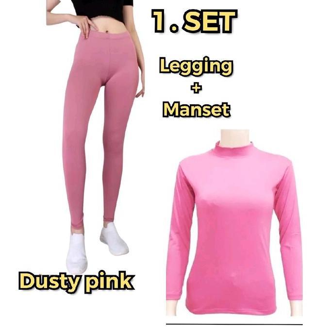 Wmn- 1 Paket Legging + Manset Wanita Bahan Kaos Spandek Tebal T Celana Dalaman Hitam Panjang
