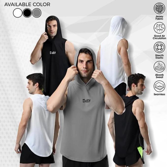 OTOMAX Singlet Hoodie Baselayer Tanpa Lengan untuk Pria Fitness Outdoor F@n Sport