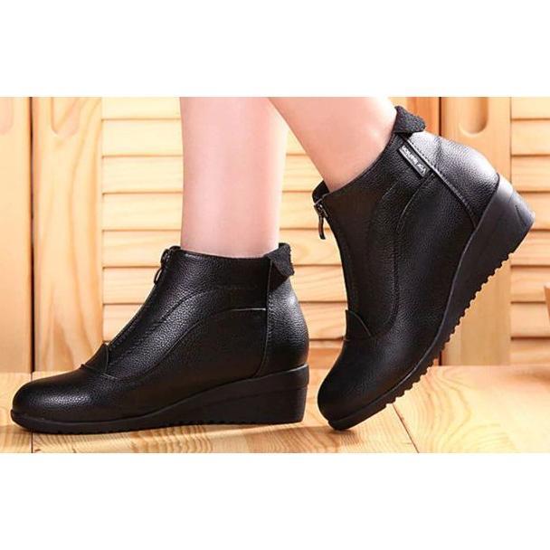 TERMURAH SEPATU BOOTS WANITA CASUAL FORMAL PDL WEDGES 5 CM KULIT SAPI