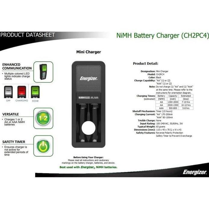 Energizer Mini Charger AA/AAA + 2pcs AAA Rechargeable Original