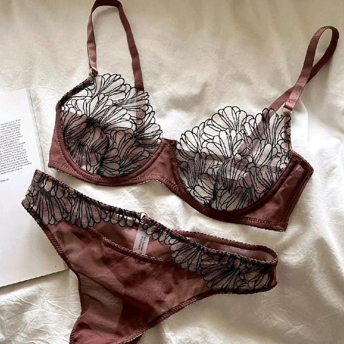 AI206 >> Magnolia BRA SET Setelan Pakaian Dalam Lace  Renda Sexy Cewe Lingerie Thong Gstring Brokat 