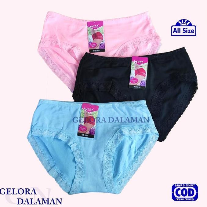 BL87 }} 3 Pcs Cd Perempuan Celana Dalam Wanita Model Renda Sempak