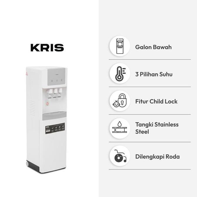 AZKO Kris Dispenser Air Bottom Loading Thermoelectric Cooling Dengan Roda - Putih Dispenser Galon Ba
