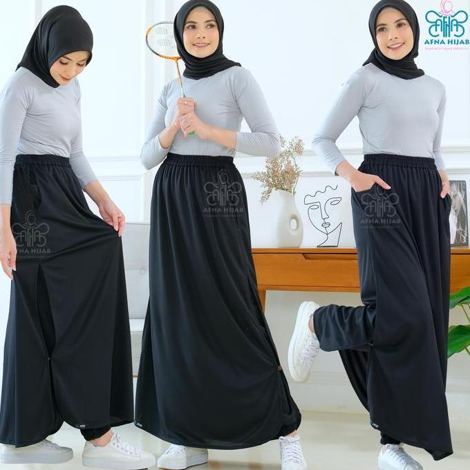 Xkxk- Afna Hilya Rok Celana Olahraga Jogger Training Wanita Muslimah Skirt Panjang Polos