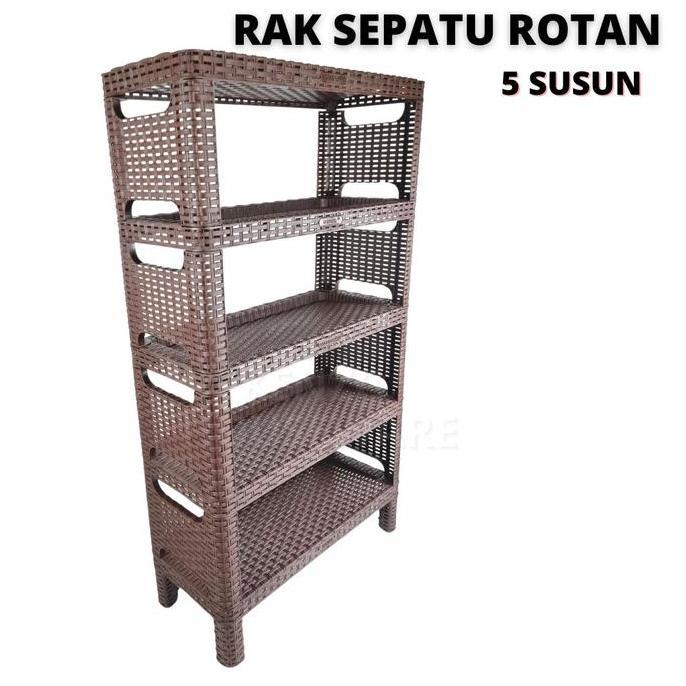 TERLARIS - Rak Sepatu Rotan Tinggi Susun 3 4 5 Tingkat Rak Tempat Sepatu Sandal Rotan TABITHA
