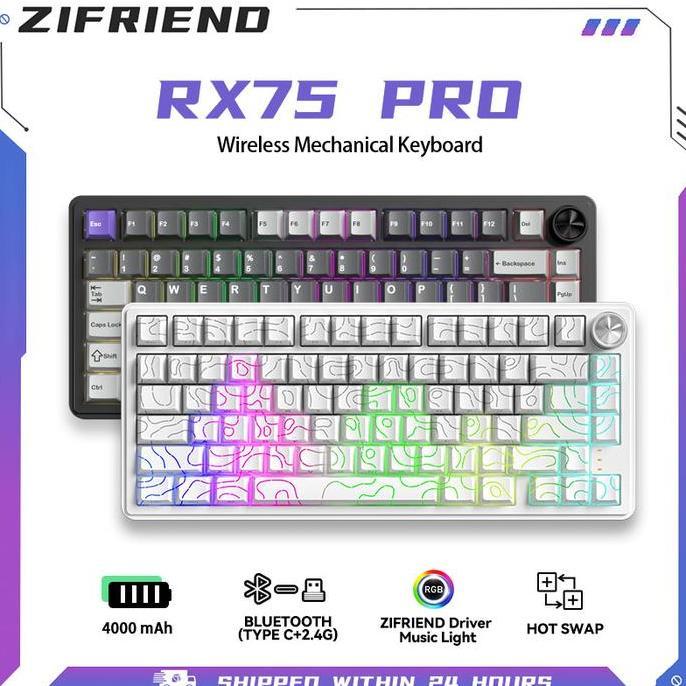 Funfake- Zifriend Rx75Pro Wireless Mechanical Keyboard 75% Layout Rgb 3-5Pin Hot Swap Independently 