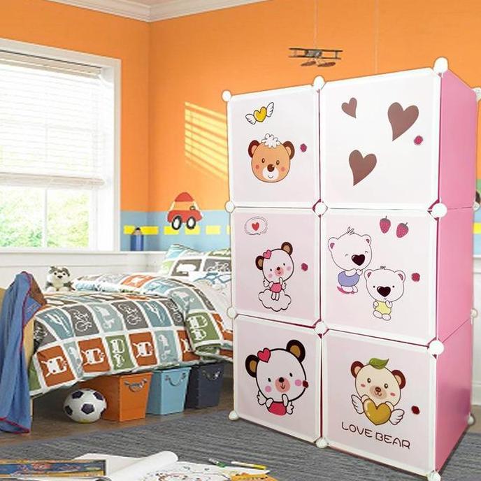 PROMO - SHENAR LEMARI PLASTIK 6 KOTAK BAJU PAKAIAN ANAK BAYI PORTABLE KARAKTER DORAEMON / LEMARI 2 P