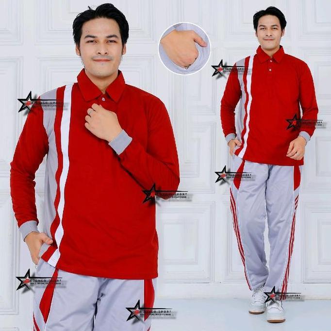 TERBARU - Setela baju olahraga pria lengan panjang - stelan kaos trening sport senam lari jogging se