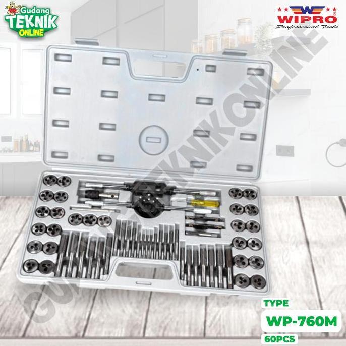 DHEALOKA Hand Tap Die 1 SET 60Pcs WIPRO WP760M / Alat Snai Snei Senai Tap Ulir 60 Pcs WP760M WIPRO