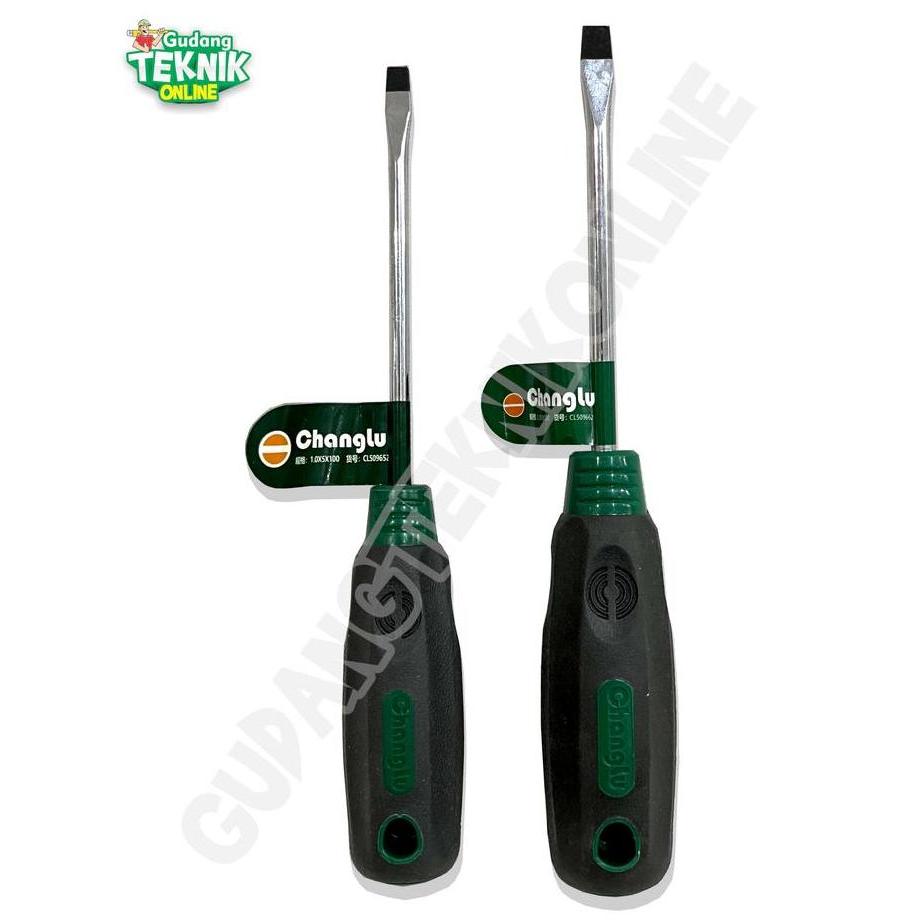 KEZHINES Obeng MINUS CHANGLU 3x100 5x100 6x100 6x150 mm Gagang Karet / Obeng Ples MEN MIN Pipih TPR 