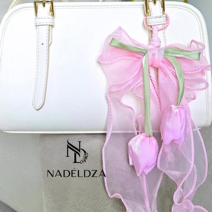 NAKATEKNO Nadeldza Bagcharm Tali Pita Bunga Tulip Juntai Aesthetic/ Gantungan Tas Keychain Pita Besa