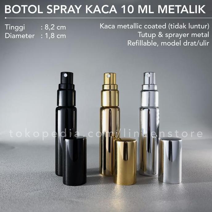 Botol Spray 10ml Kaca Metalik - Vial Parfum Isi Ulang Sprayer Metal