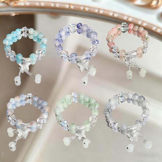 NAKATEKNO Gelang Manik-manik Kaca Mikro Kristal, Gelang Kristal Bunga Kupu-kupu Manik-manik Bracelet
