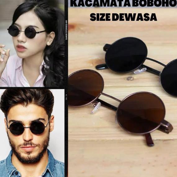 SANDMATEKNO kacaMATA BULAT BOBOHO DEWASA frame hitam Kaca Lensa kacamata hitam bulat
