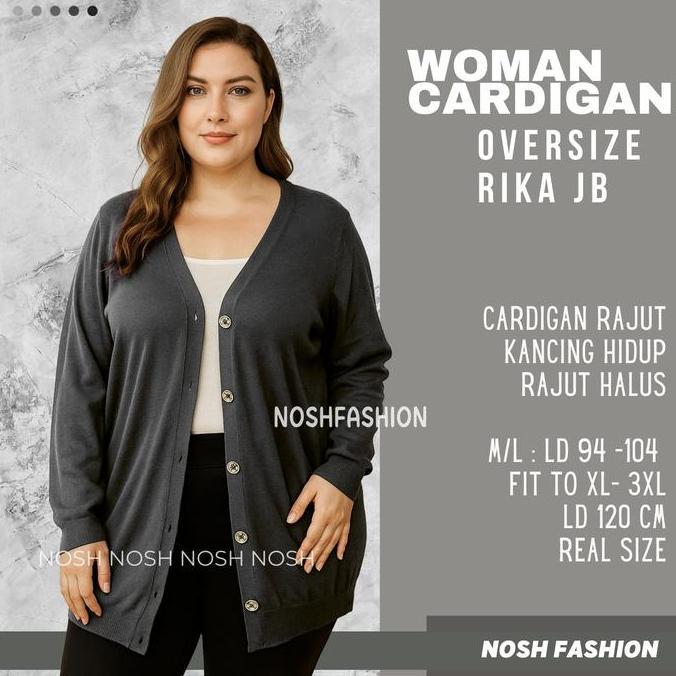 Sweater Cardigan Rajut Wanita Jumbo / Kardigan Wanita Big Size Knitted V-Neck RICCA - NOSH Fashion P