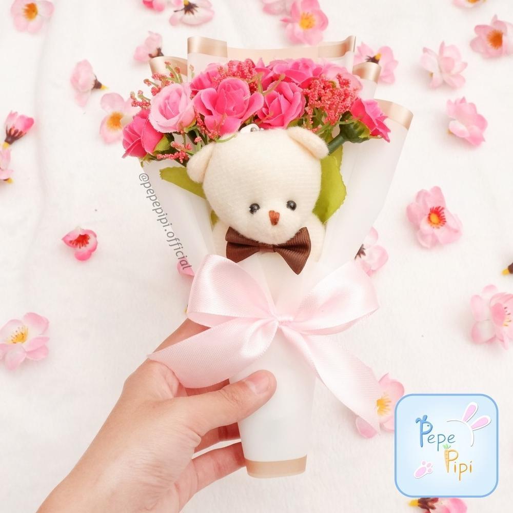 vb-8 Buket bunga coklat dan boneka beruang FREE CARD box hadiah sweet flower box / mini bouquet buke