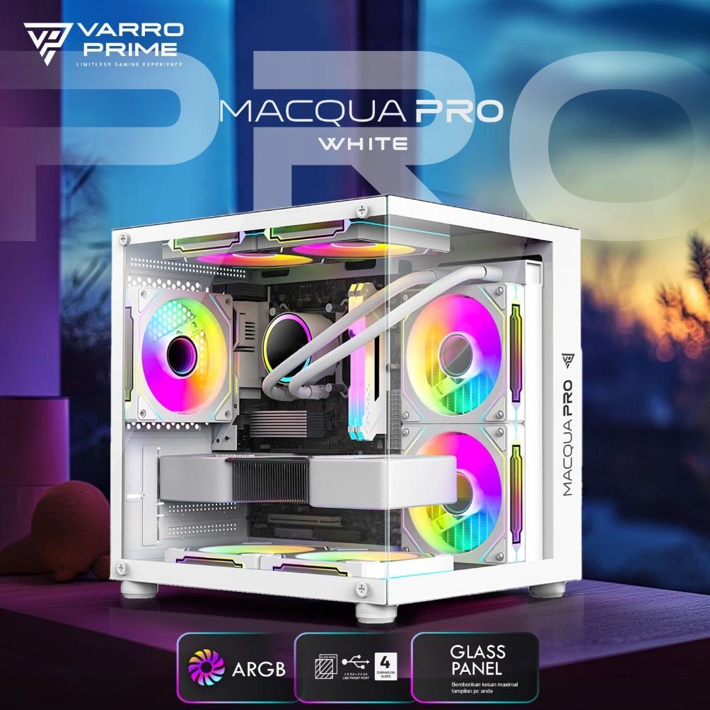 Casing PC Gaming Varro Prime Macqua Pro M-ATX Free 3 Fan RGB Tempered Glass