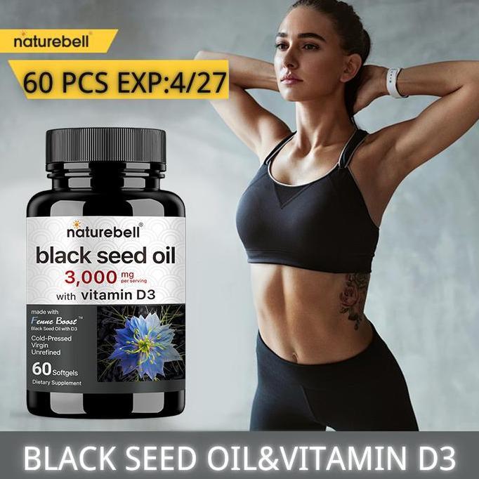 Minyak Biji Hitam + D3 3000mg + 2000 IU D3 - Sumber Thymoquinone Alami & Antioksidan - 60 Kapsul Lun