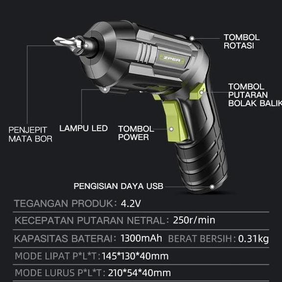 Kokok- CodZper Mesin Bor Baterai 4.2V Obeng Listrik Cordless Drill Battery Bor Kayu Triplek Besi Bor