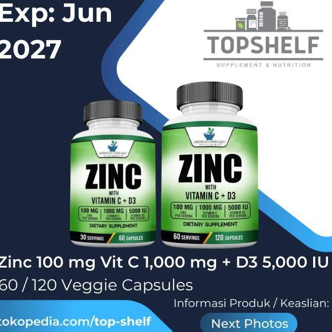 American Standard Supplements Zinc 100 Mg Vitamin C 1000 Mg D3 5000 IU