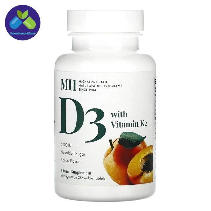 Vitamin D3 with K2, 5000 IU, MNP Kunyah 90 s,Ori