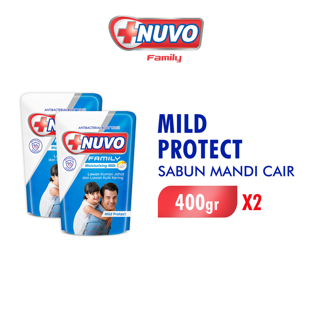 Nuvo Family Sabun Mandi Cair Biru Mild Protect Pouch 400 gr x2