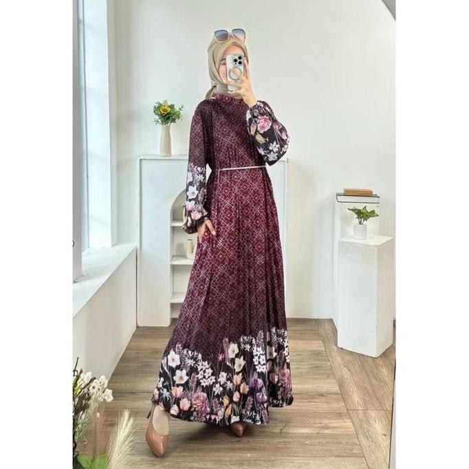 GAMIS PLISKET MOTIF PRINTING TERBARU BUNGA FLORAL