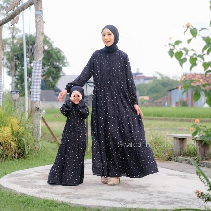 Baju Gamis Couple Ibu dan Anak Perempuan Bahan Katun Rayon Polkadot
