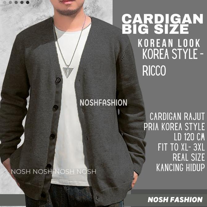 Xxpi- Sweater Cardigan Rajut Jumbo Rico  V Neck Fashion Big Size Pria Noshfashion
