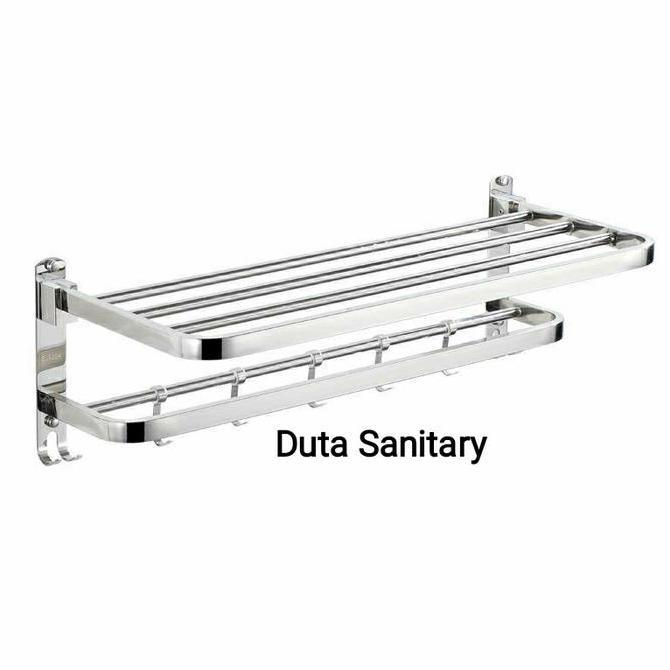 Rak Handuk Lipat 2 susun 60cm + Gantungan baju / Rak Handuk 2 susun