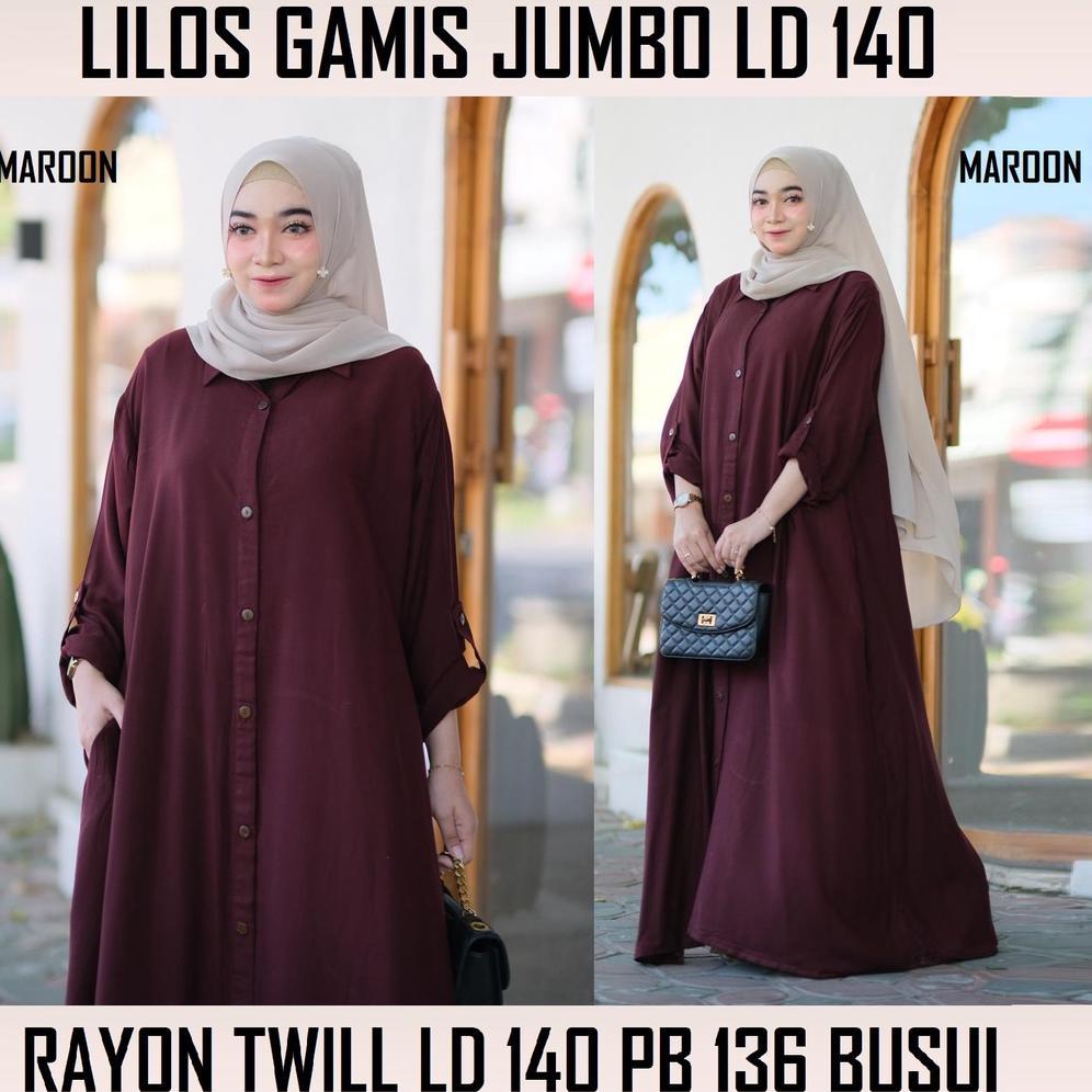 DISKON GAMIS JUBAH JUMBO RAYON TWILL 5L / DRESS MUSLIM LD 140 FULL KANCING XXXXXL
