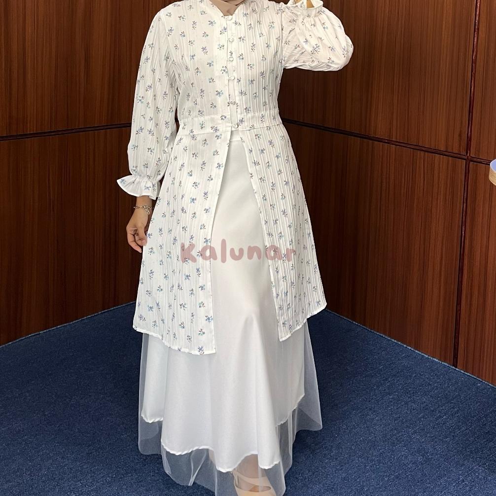 Favorit [Ready Stock] Kalunar - Daisy Tunik Lebaran Kondangan (Atasan Gamis Wanita Motif Bunga Moder