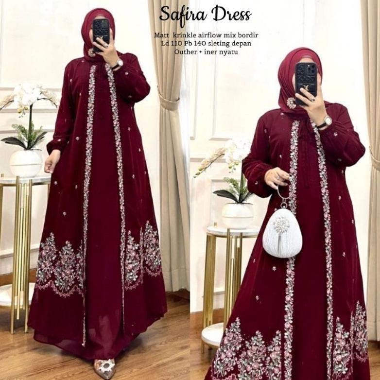 FREE ONGKIR GAMIS JUMBO SAFIRA DRESS GAMIS CRINGKEL AIRFLOW TERBARU DRESS GREEN SAGE GAMIS ABAYA TUR