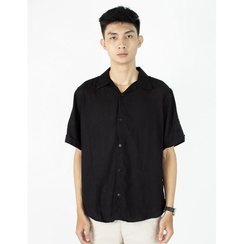 Lansungkirim- Fortklass Hem Pria Kemeja Polos Pria Lengan Pendek Kasual Slim Kemeja Katun Rayon Halu