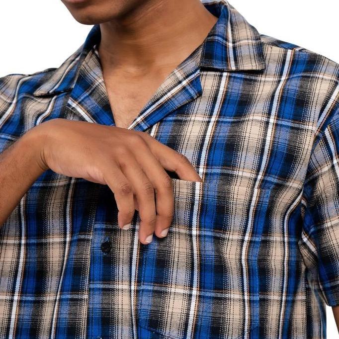 Lansungkirim- Ribsgold Kemeja Pria Tucason Lengan Pendek