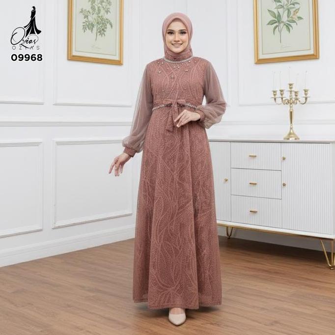 Gamis Ozias Brokat Premium 09968 Ld 105 I Gamis Tangan Balon I Gamis Kondangan Muslim Nyaman