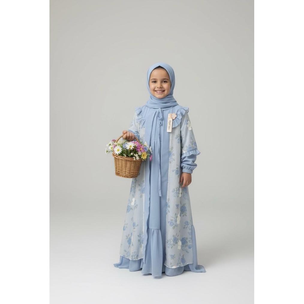 DISKON THIRKA KIDS - GAMIS ANAK SET JILBAB BAHAN ORGANZA BORDIR / ABAYA ANAK SET HIJAB