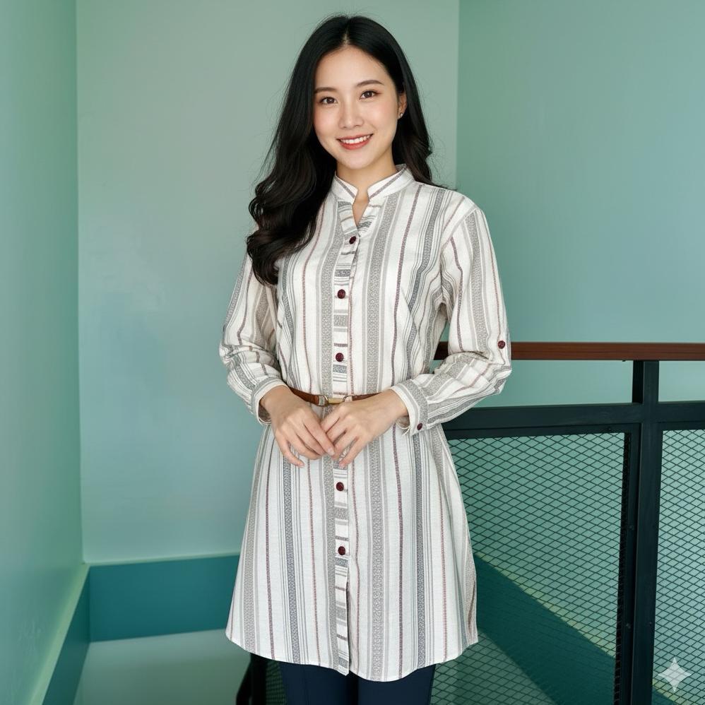 BEST SELLER JUBII.TUNIK TRISET MOTIF DOBBY TIMBUL FREE IKAT PINGGANG CANTIK